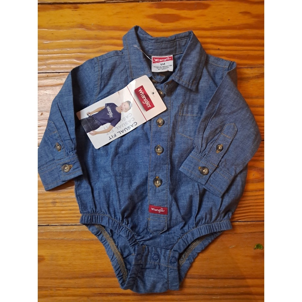 Wrangler Baby Long Sleeve Denim Bodysuit Western Snap Placket 6 Months